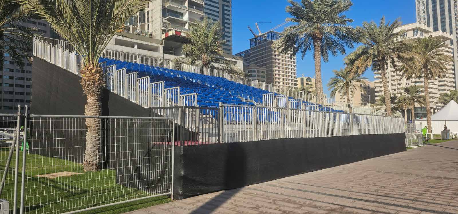 Grandstand seating and Heras fencing at the F1H2O World Championship in Sharjah