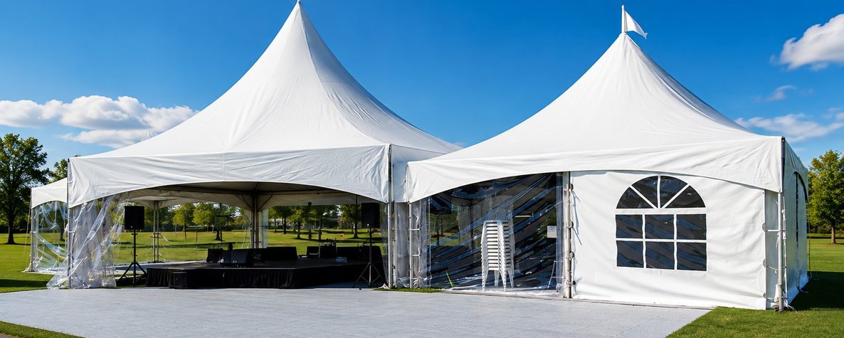 White pagoda tent structures