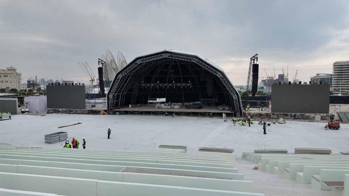 Large scaffold riser platform at Saadiyat Nights, Abu Dhabi