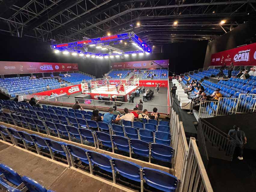 Grandstand seating around the ring at the UAE Muay Thai & Kickboxing event